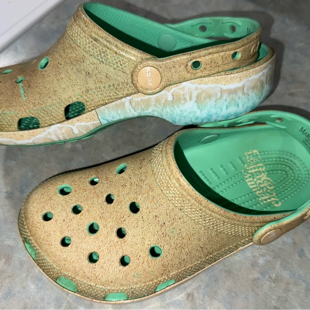 CROCS Kids' Sand and Mint Green Clogs